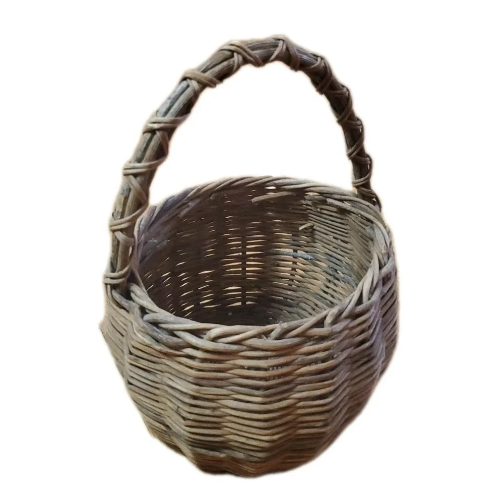 Rustic Small Woven Round Basket with Handle Wicker Home Decor or Storage